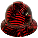 Candy Red USA Flag Firemans Flag Custom Hydro Dipped Full Brim Hard Hat - Front View