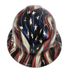 Hi Rez 3D American Flag Waving Custom Hydro Dipped Full Brim Hard Hat - Front View