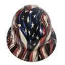 Hi Rez 3D American Flag Waving Custom Hydro Dipped Full Brim Hard Hat - Front View
