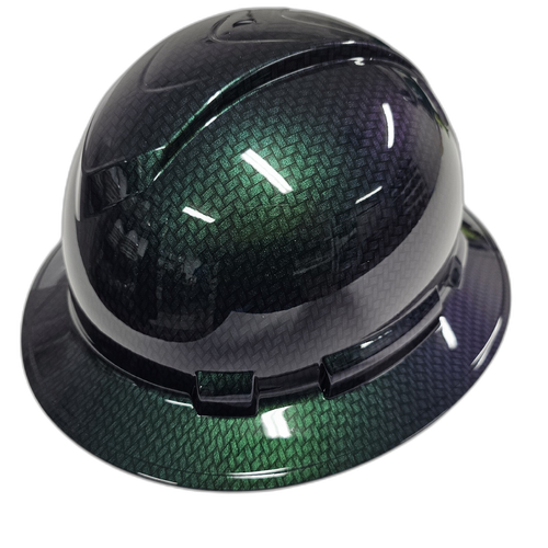 Chameleon Flip Flop Carbon Fiber Custom Hydro Dipped Full Brim Hard Hat - Front View