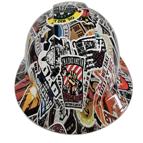 Oil Field Extreme Sticker Bomb Custom Hydro Dipped Full Brim Hard Hat - Front View