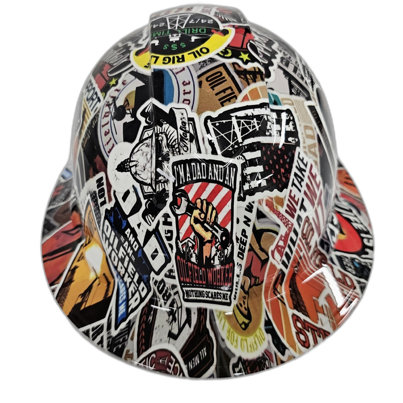 Oil Field Roughneck Sticker Bomb hard hat front view