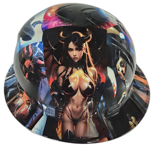 Wicked Art Extreme Custom Hydro Dipped Full Brim Hard Hat - Front View
