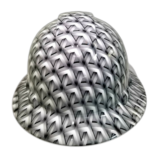 White Acid Trip Geometric Camo Custom Hydro Dipped Full Brim Hard Hat - Front View