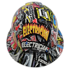Electrician Extreme Sticker Bomb Custom Hydro Dipped Full Brim Hard Hat - Front View