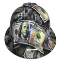 Big Money Grip Benjamin's 100's Custom Hydro Dipped Full Brim Hard Hat - Front View
