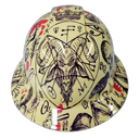 Alchemy Occult Wiccan Pentagram Custom Hydro Dipped Full Brim Hard Hat - Front View