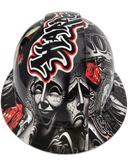 Laugh Now Cry Later Hardcore American Custom Hydro Dipped Full Brim Hard Hat - Front View