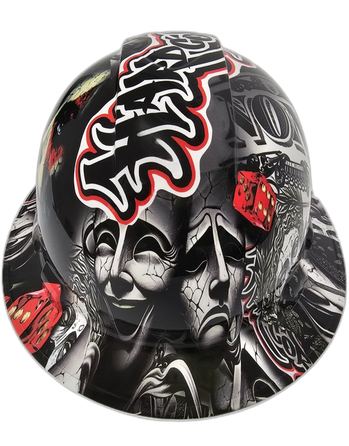 Laugh Now Cry Later Hardcore American Custom Hydro Dipped Full Brim Hard Hat - Front View