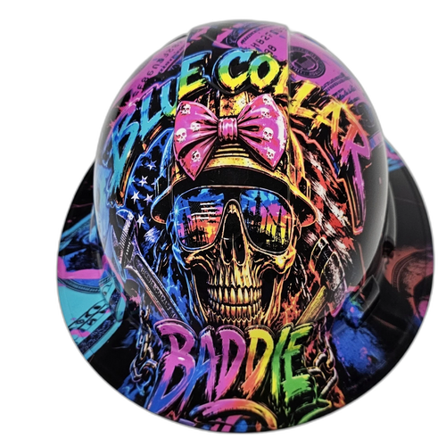 Blue Collar Baddie Women's custom hydro dipped hard hat - front view