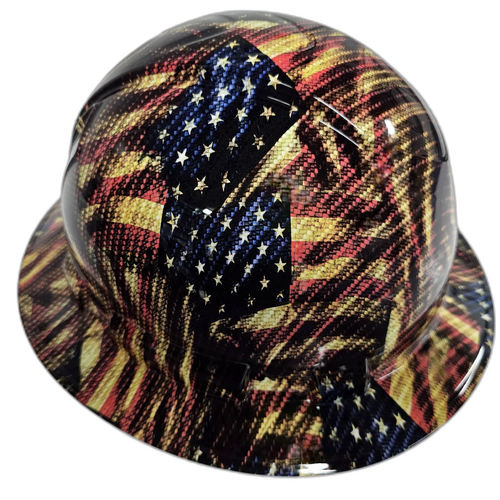American Carbon Fiber USA Flags Custom Hydro Dipped Full Brim Hard Hat - Front View