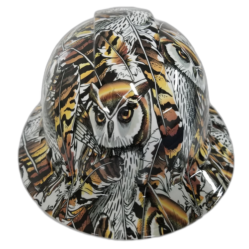 Snow Owl Camo Nature Animals Custom Hydro Dipped Full Brim Hard Hat - Front View