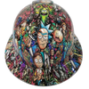 Adult Cartoon Sticker Bomb Custom Hydro Dipped Full Brim Hard Hat - Front View