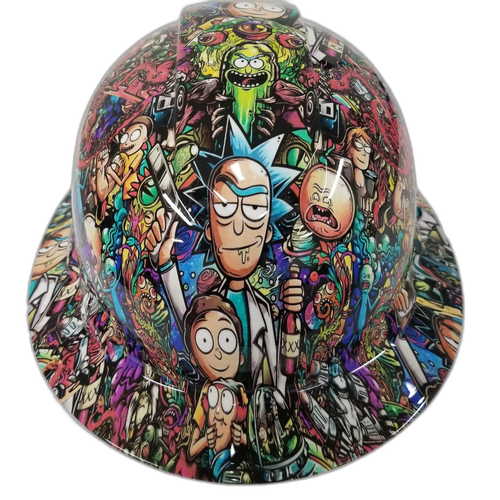 Adult Cartoon Sticker Bomb Custom Hydro Dipped Full Brim Hard Hat - Front View