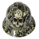Old School Skulls And Mayhem Bone Custom Hydro Dipped Full Brim Hard Hat - Front View