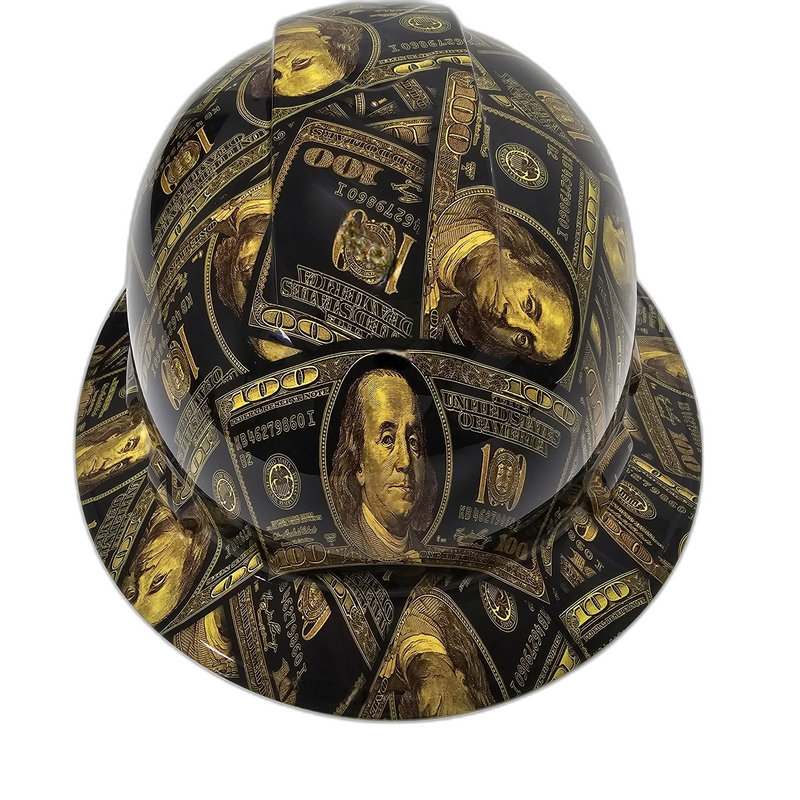 Gold Hundred Dollar Bills hard hat front view