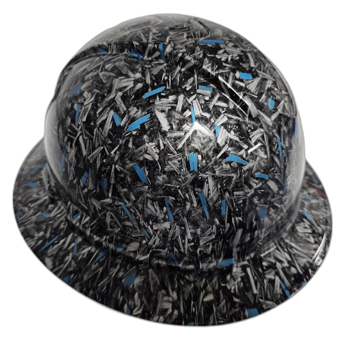 Forged Carbon Fiber Teal Blue Custom Hydro Dipped Full Brim Hard Hat - Front View