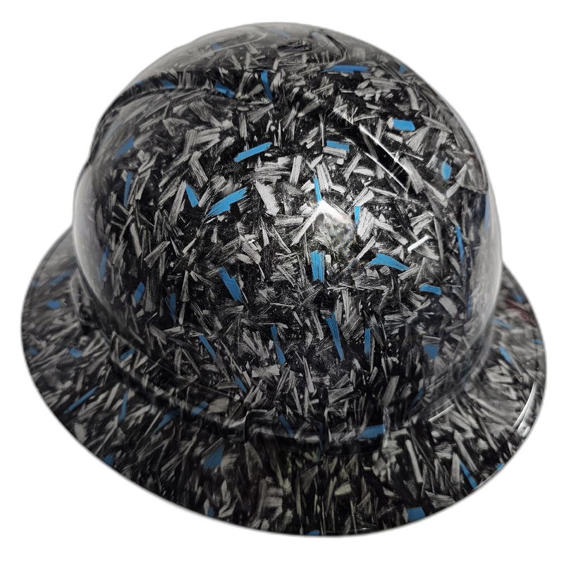 Teal Blue Forged Carbon hard hat front view