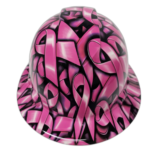Breast Cancer Awareness In Your Face Custom Hydro Dipped Full Brim Hard Hat - Front View