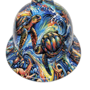 Underwater Sea Turtles Ocean Color Custom Hydro Dipped Full Brim Hard Hat - Front View