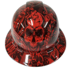 Old School Skulls And Mayhem Red Custom Hydro Dipped Full Brim Hard Hat - Front View