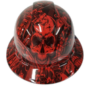 Old School Skulls And Mayhem Red Custom Hydro Dipped Full Brim Hard Hat - Front View