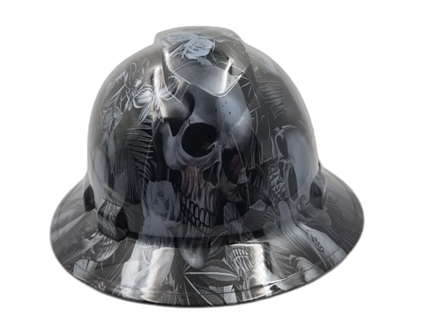 Paradise Lost Skulls Gunmetal Custom Hydro Dipped Full Brim Hard Hat - Front View