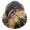 Battle Worn Tattered And Torn USA Flag Custom Hydro Dipped Full Brim Hard Hat - Front View