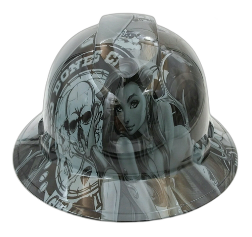 Bad Bones Club Grey Custom Hydro Dipped Full Brim Hard Hat - Front View