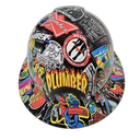 Plumbers Sticker Bomb Custom Hydro Dipped Full Brim Hard Hat - Front View