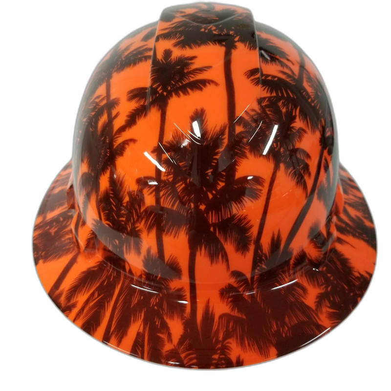 Hi-Vis Orange Palm Sunset hard hat front view