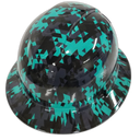 Turquoise Teal Abstract Tactical Camo Custom Hydro Dipped Full Brim Hard Hat - Front View