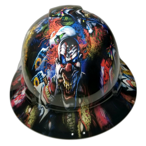 Big Bad Boss Man Clowns Custom Hydro Dipped Full Brim Hard Hat - Front View