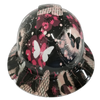 Pink Abstract Butterflies Custom Hydro Dipped Full Brim Hard Hat - Front View