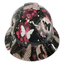 Pink Abstract Butterflies Custom Hydro Dipped Full Brim Hard Hat - Front View