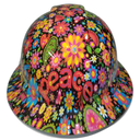 Peace And Love Flowers Custom Hydro Dipped Full Brim Hard Hat - Front View