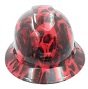 Red Melting Skull Evil Custom Hydro Dipped Full Brim Hard Hat - Front View