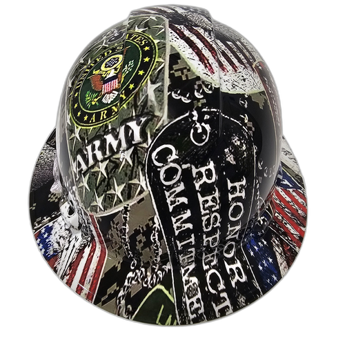 Military Army Dog Tags Custom Hydro Dipped Full Brim Hard Hat - Front View