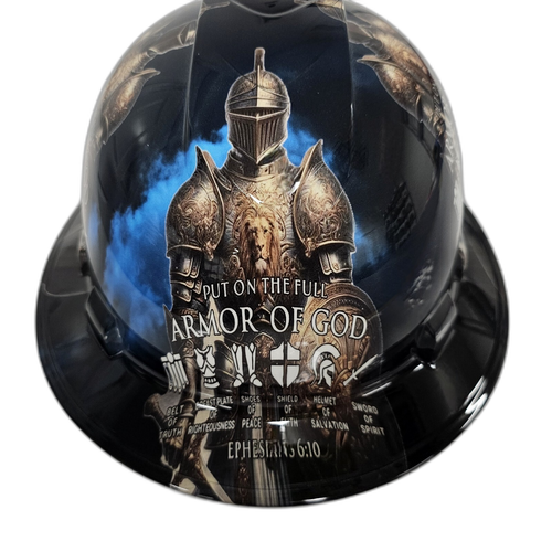 The Full Armor Of God Religious Custom Hydro Dipped Full Brim Hard Hat - Front View