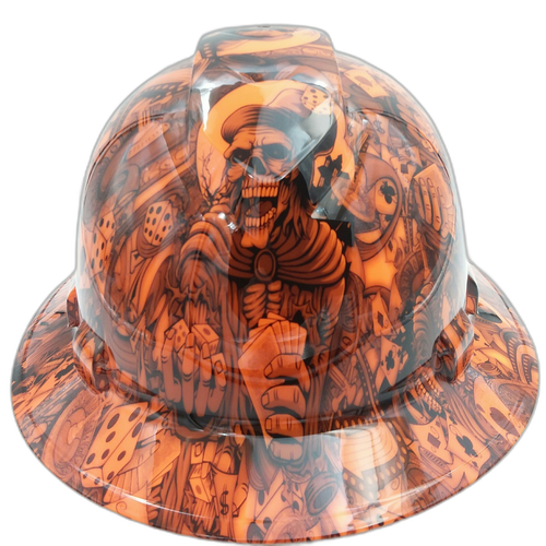 Dealers Choice Orange Custom Hydro Dipped Full Brim Hard Hat - Front View