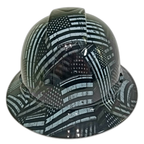 American Flag Black Ops Recon Custom Hydro Dipped Full Brim Hard Hat - Front View