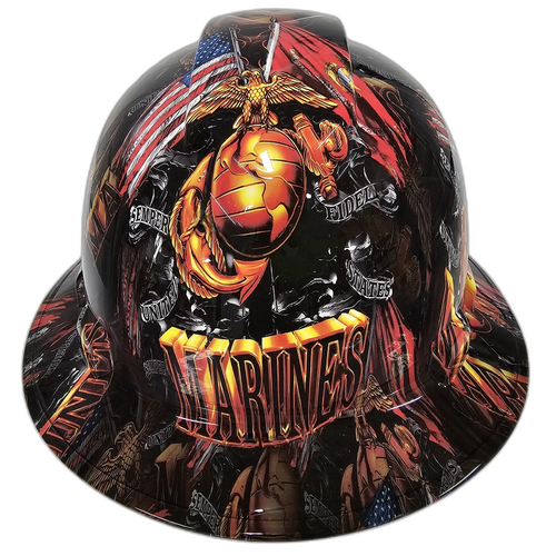 Marines Semper Fi Custom Hydro Dipped Full Brim Hard Hat - Front View