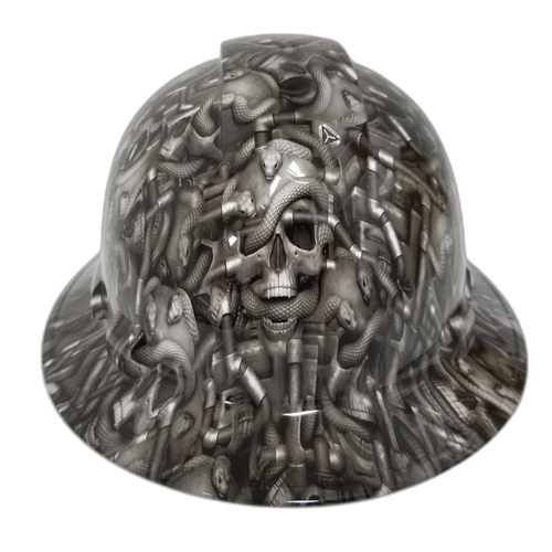 Skulls N Snakes Custom Hydro Dipped Full Brim Hard Hat - Front View