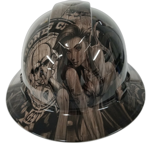 Morning Wood Bad Bones Woody Custom Hydro Dipped Full Brim Hard Hat - Front View