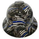 Support The Blue Thin Blue Line Custom Hydro Dipped Full Brim Hard Hat - Front View