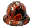 Red Boa Snake Skin Anaconda Custom Hydro Dipped Full Brim Hard Hat - Front View