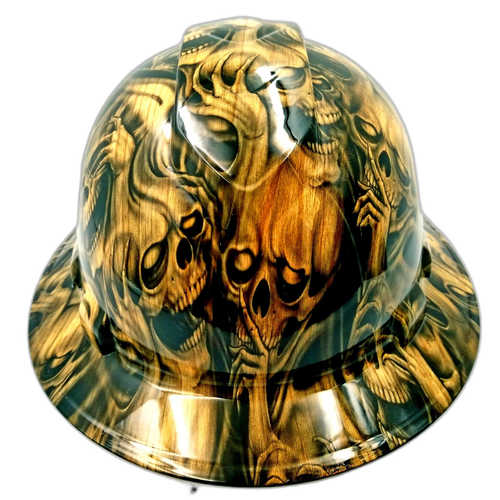 Petrified Wood Dead Wood Skulls Custom Hydro Dipped Full Brim Hard Hat - Front View