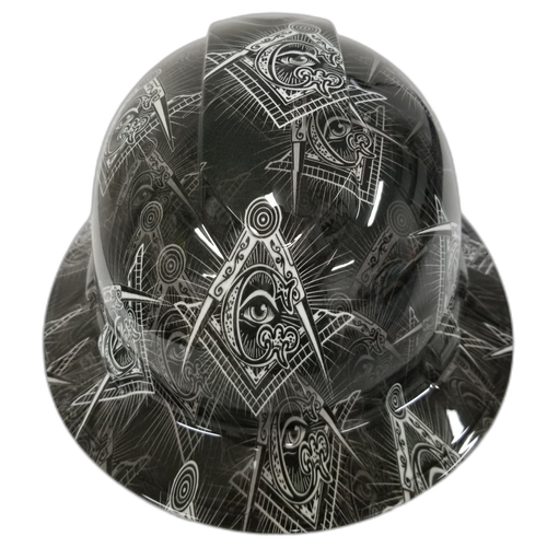 Mason Masonic Lodge Custom Hydro Dipped Full Brim Hard Hat - Front View
