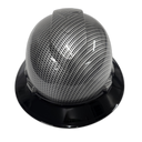 Blacked Out Silver Carbon Fiber Custom Hydro Dipped Full Brim Hard Hat - Front View