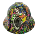 Tuner Sticker Bomb Turbo Nos Custom Hydro Dipped Full Brim Hard Hat - Front View